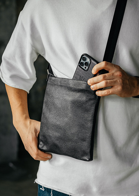 Чоловіча барсетка, чорна сумка через плече з натуральної шкіри, класичний месендджерMasterSem Київ - фото 1
