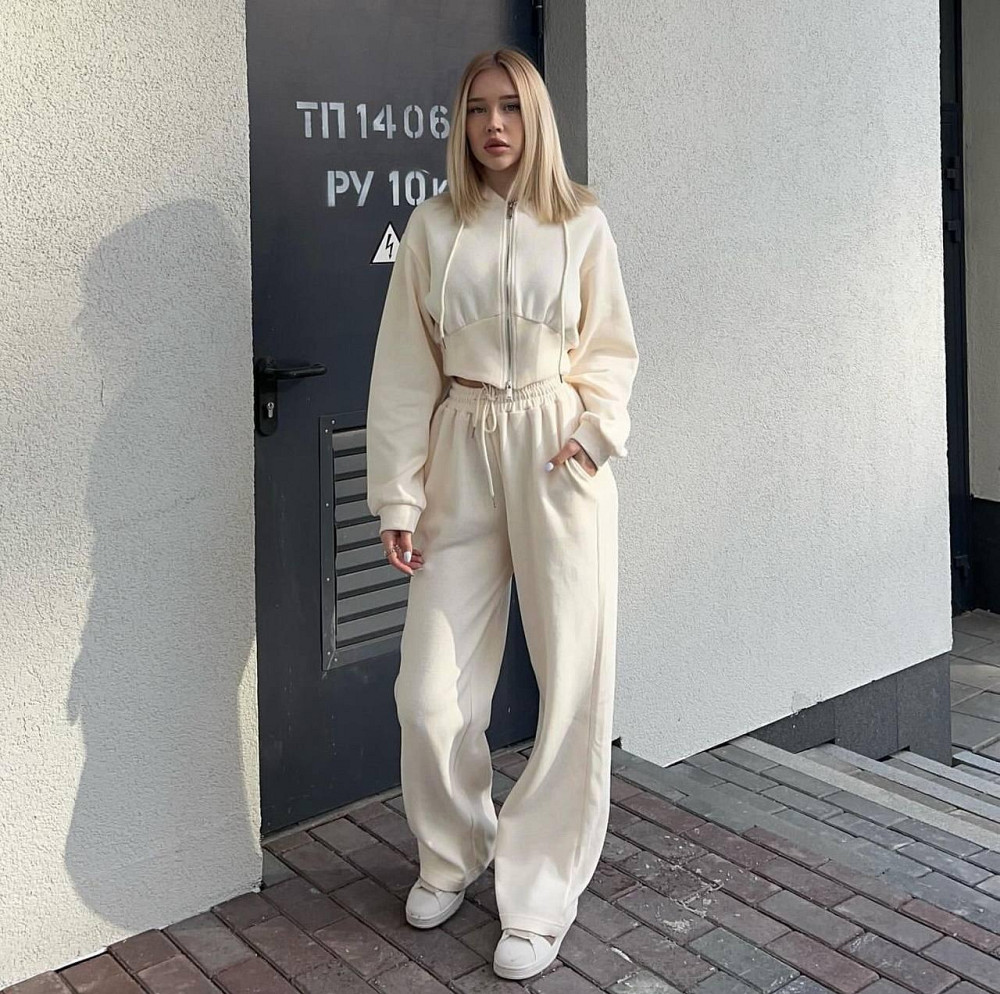 Жіночий прогулянковий костюм-двійка: кофта та штани двонитка Беж, 44/46 Одеса - фото 1