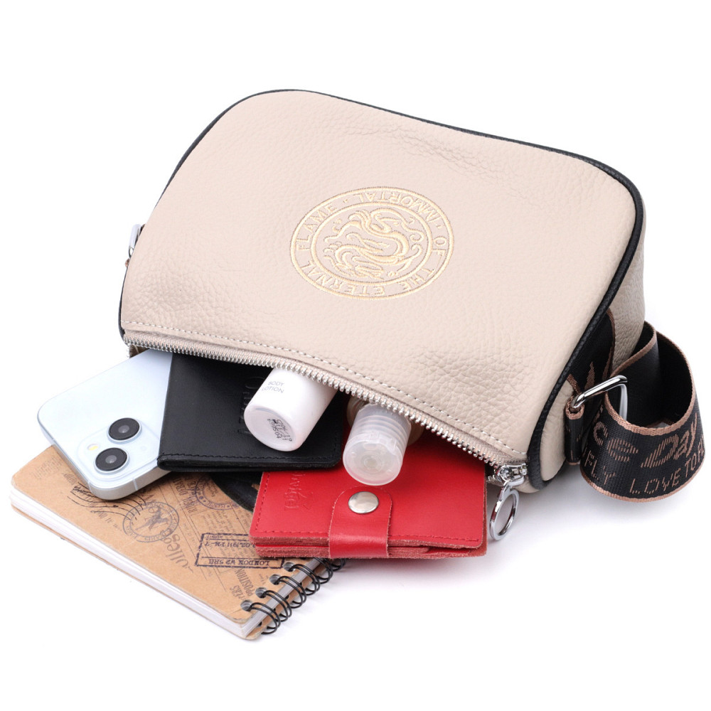 Жіноча сумка з вишивкою на лицьовій стороні з натуральної шкіри Vintage 22625 Бежева Київ - фото 10