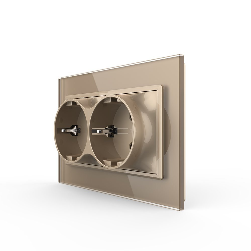 LIVOLO Подвійна електрична розетка в один підрозетник з заземленням LIVOLO, золота, скляна рамк Коломия - фото 8