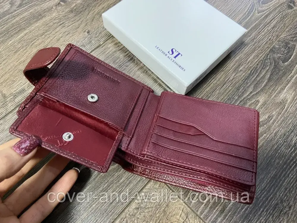 Женское портмоне из натуральной кожи бордового цвета с блоком под карты ST 34 Киев - изображение 6