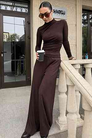 Женский стильный повседневный костюм двойка трикотаж рубчик Шоколад, 46/48 Одесса