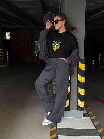 Футболка укорочена жіноча з широкими рукавами Чорний 50/52 Харків