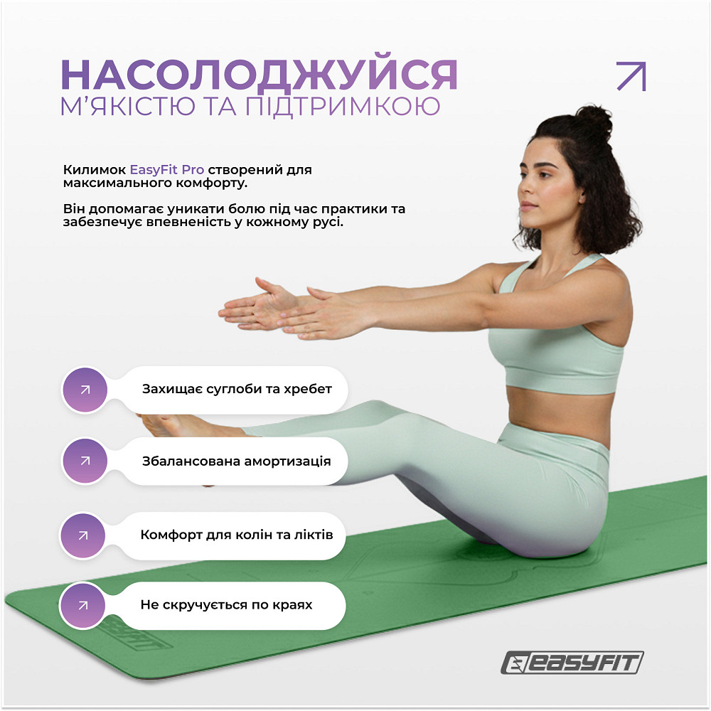 Килимок для йоги професійний EasyFit Pro каучук 5 мм Зелений Коломыя - изображение 6