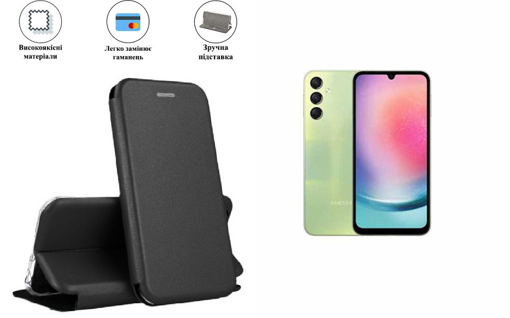 Чохол-книжка з силіконом для Samsung Galaxy A24, чорний Київ - фото 1