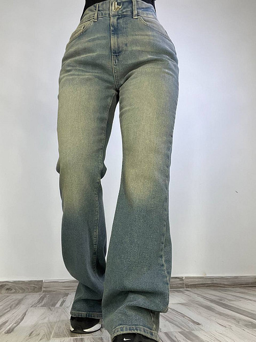 Джинси жіночі Zeo Basic 4679 кльош від коліна висока посадка стрейчеві вінтажні блакитні, блакитний, 40, 40, 86 см, 115 см Київ - фото 1