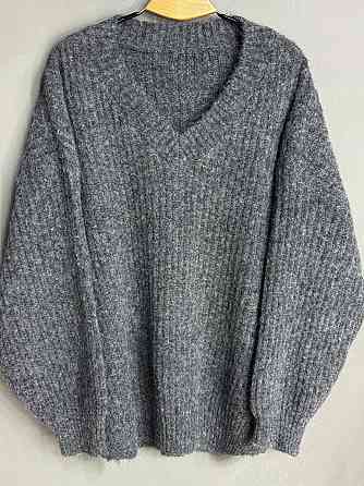 Светр жіночий A-N 3321 оверсайз з мисом довгий крупна в’язка темно-сірий, темно-сірий, one size Київ