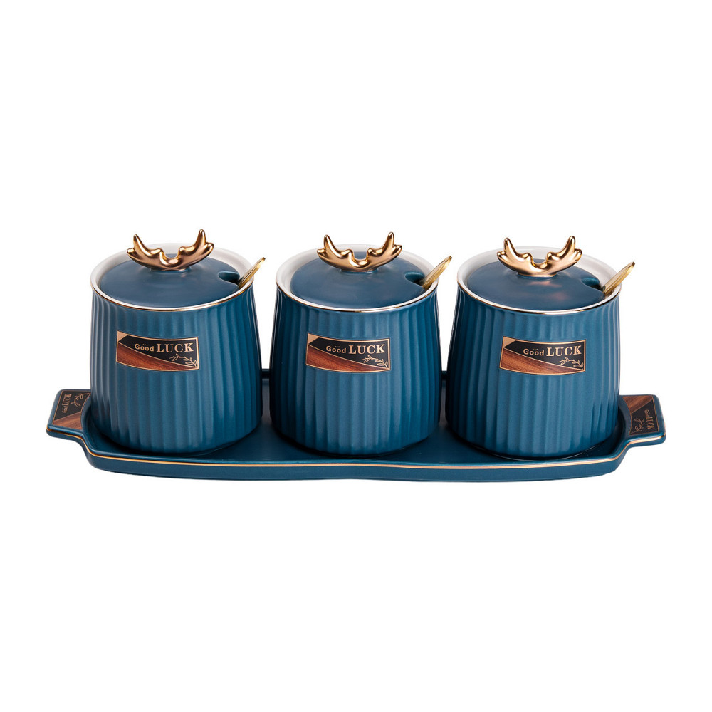 Набор банок с подставкой для сыпучих продуктов, 400 мл, синие HP-15-32 Киев - изображение 1