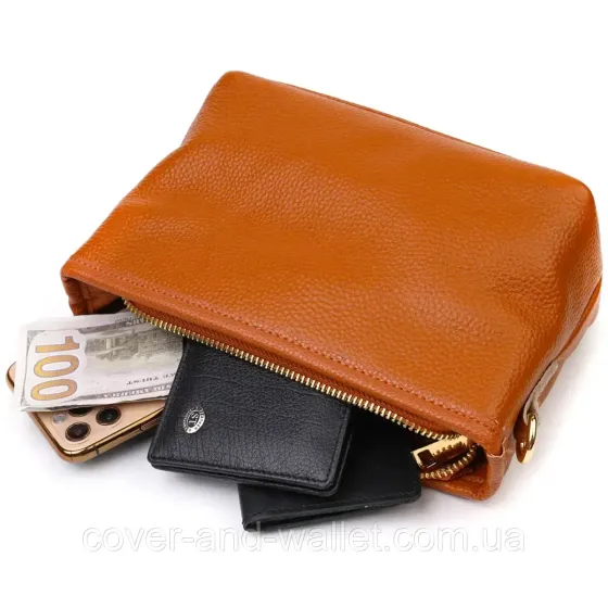 Женская наплечная сумка в оранжевом цвете из натуральной кожи Leather Collection Киев