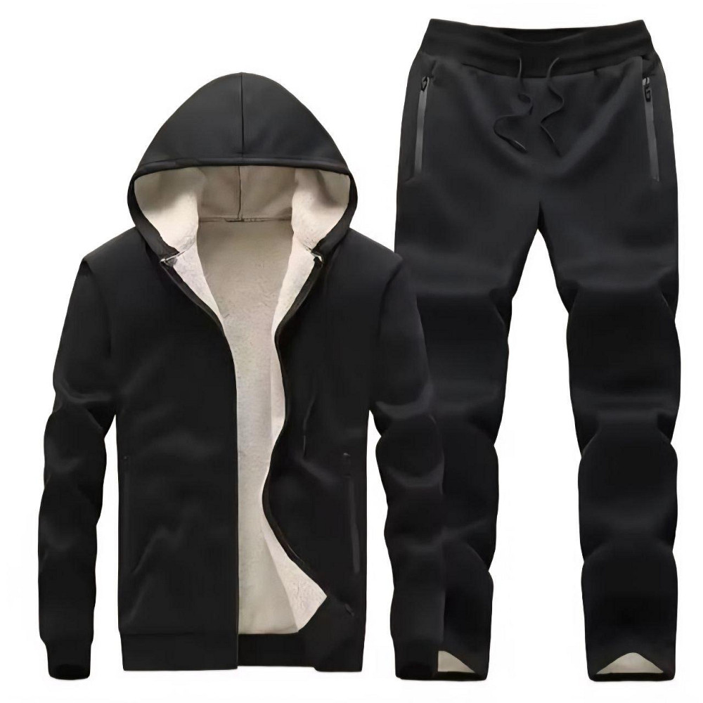 Мужской теплый костюм двойка: кофта и штаны трехнитка на флисе + махра Черный, 52/54 Одесса - изображение 1