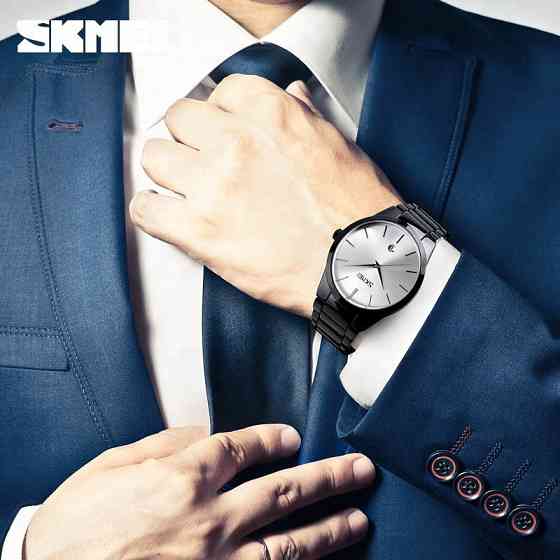 Мужские наручные часы Skmei 9140 черные с серебристым циферблатом Винница