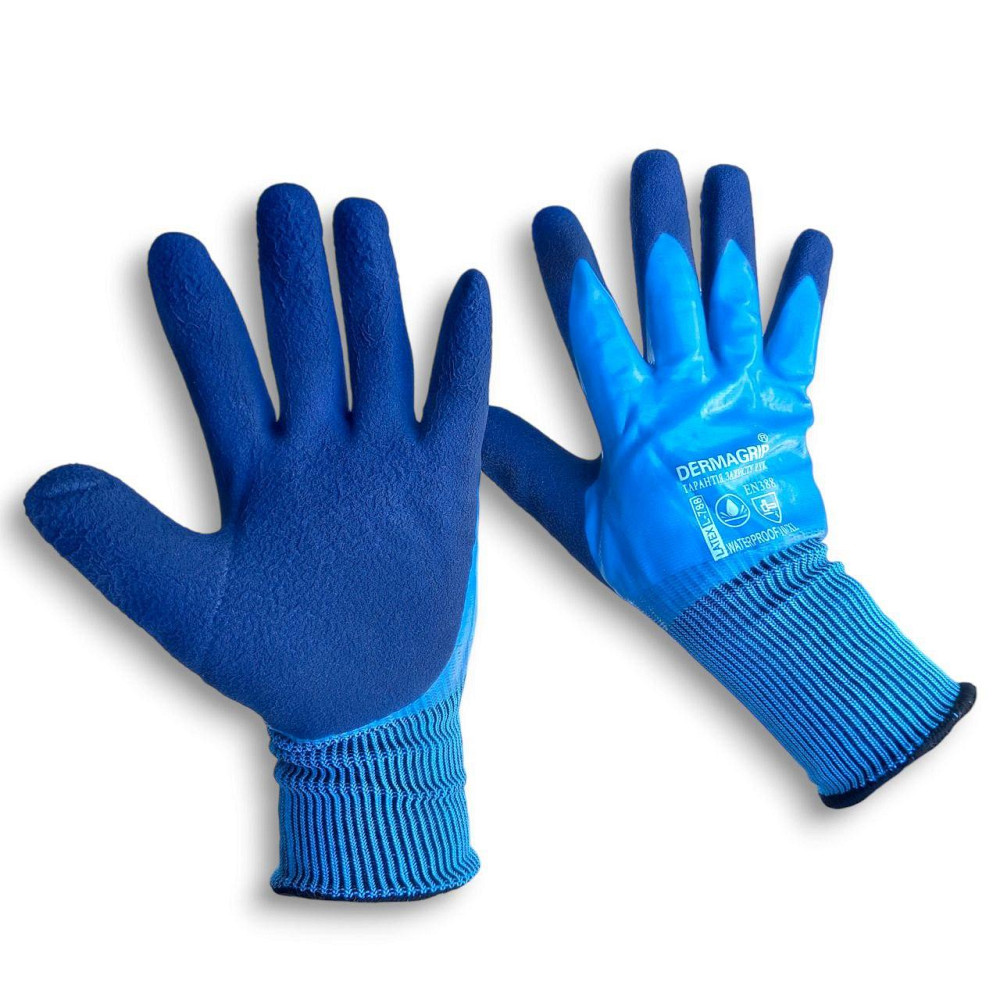 Робочі стрейчеві рукавички з пінним латексом сині — зручні та міцні для захисту рук при роботі Харків - фото 2