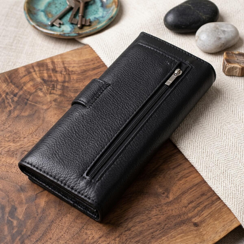 Жіночий шкіряний гаманець для карток купюр та монет ST Leather 22548 Чорний Київ - фото 12