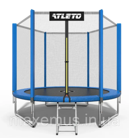 Детский батут Atleto 183 см с защитной сеткой и лестницей синий (+ перчатки в подарок) Мостиська