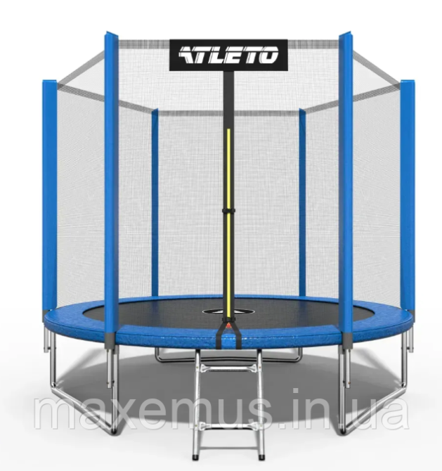 Детский батут Atleto 183 см с защитной сеткой и лестницей синий (+ перчатки в подарок) Мостиска - изображение 6