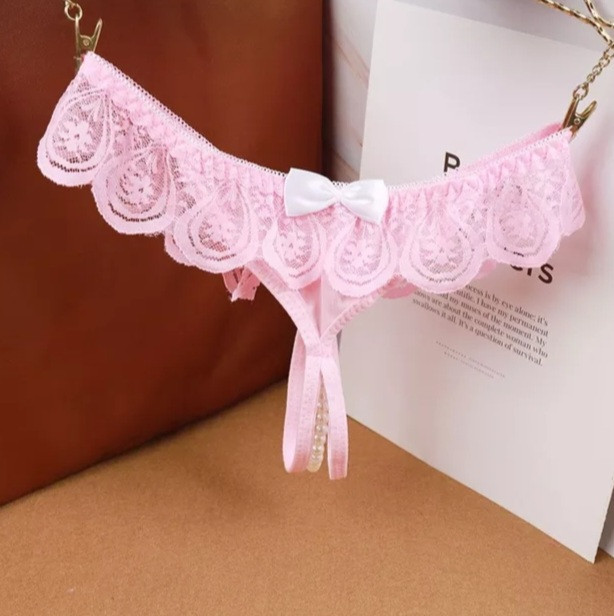 Трусики з розрізом і перлами рожеві - розмір універсальний (на резинці), в талії тянуться до 90см Київ - фото 1