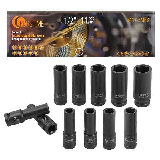 Набір ударних глибоких головок 11 предметів 1/2" (6-граней) (10-15,17,19, 21, 22,24) FORSTIME FT-4117-5MPB Одеса