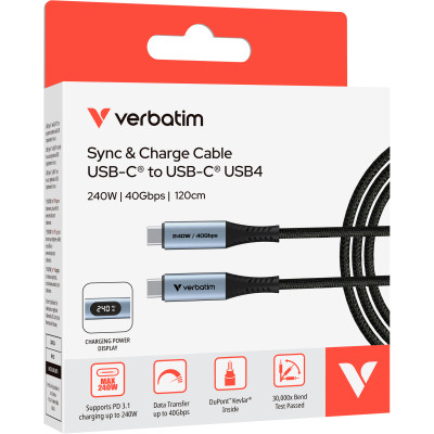 Дата кабель USB-C to USB-C 1.2m with display 240W black Verbatim (31849) Вінниця - фото 3