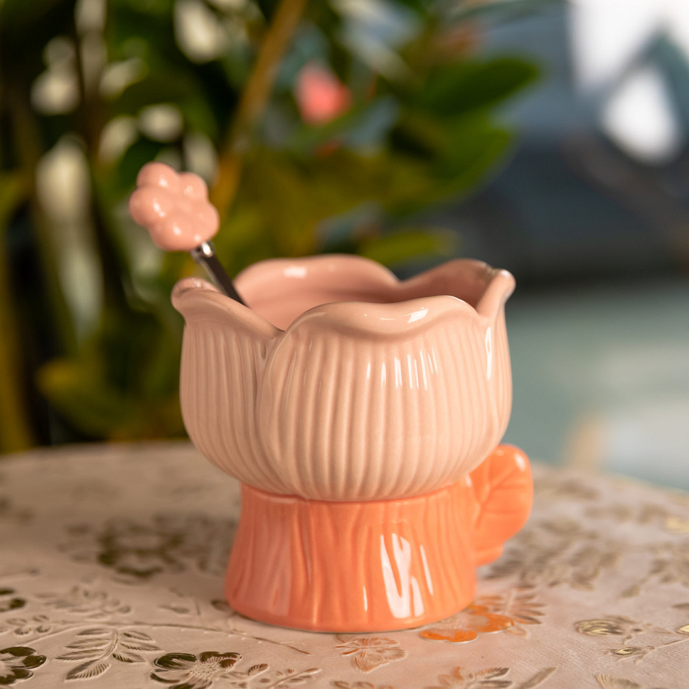 Креманка порцелянова з ложкою у формі квітки 300 (мл) креманка для десертів,морозива та желе Рожевий FM-42P SBR Київ - фото 1