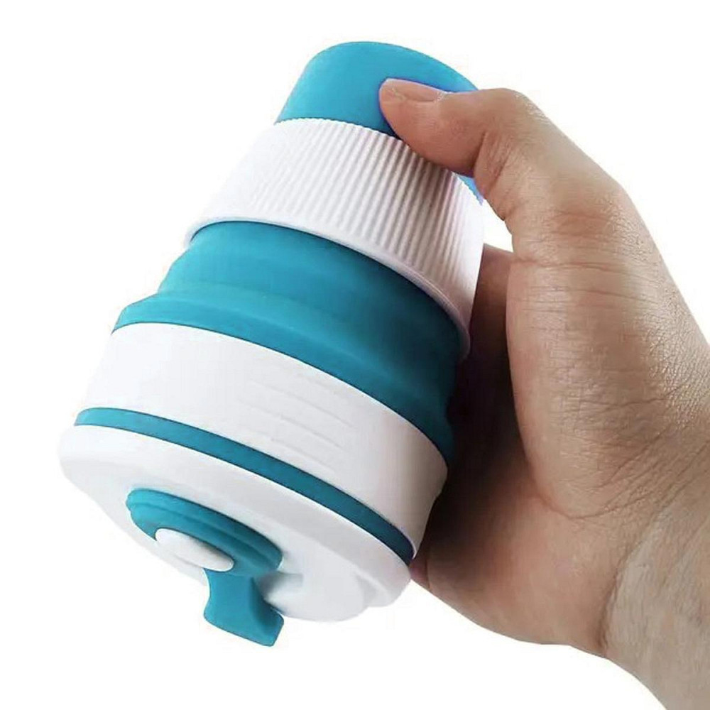 Стакан складной силиконовый 350 мл с крышкой голубой Киев - изображение 5