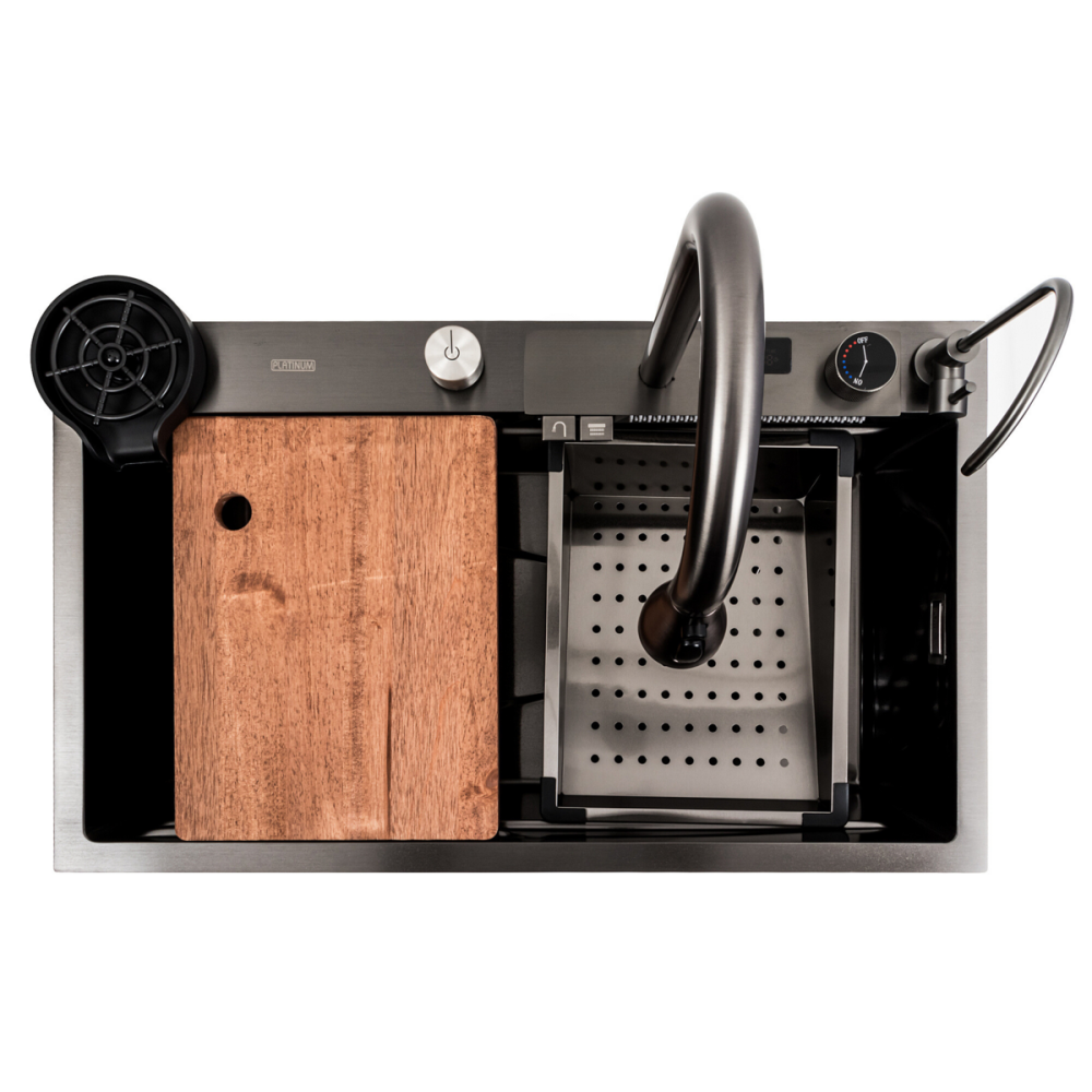 PLATINUM Кухонна мийка 75*45G чорна Platinum Handmade "Водоспад" Киев - изображение 7