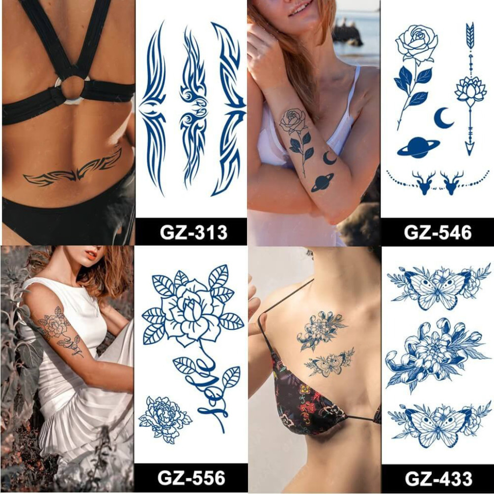 Набор из 4 долговременных тату «Узоры» SPX-set-middle-03, 18 х 11 см Винница - изображение 1