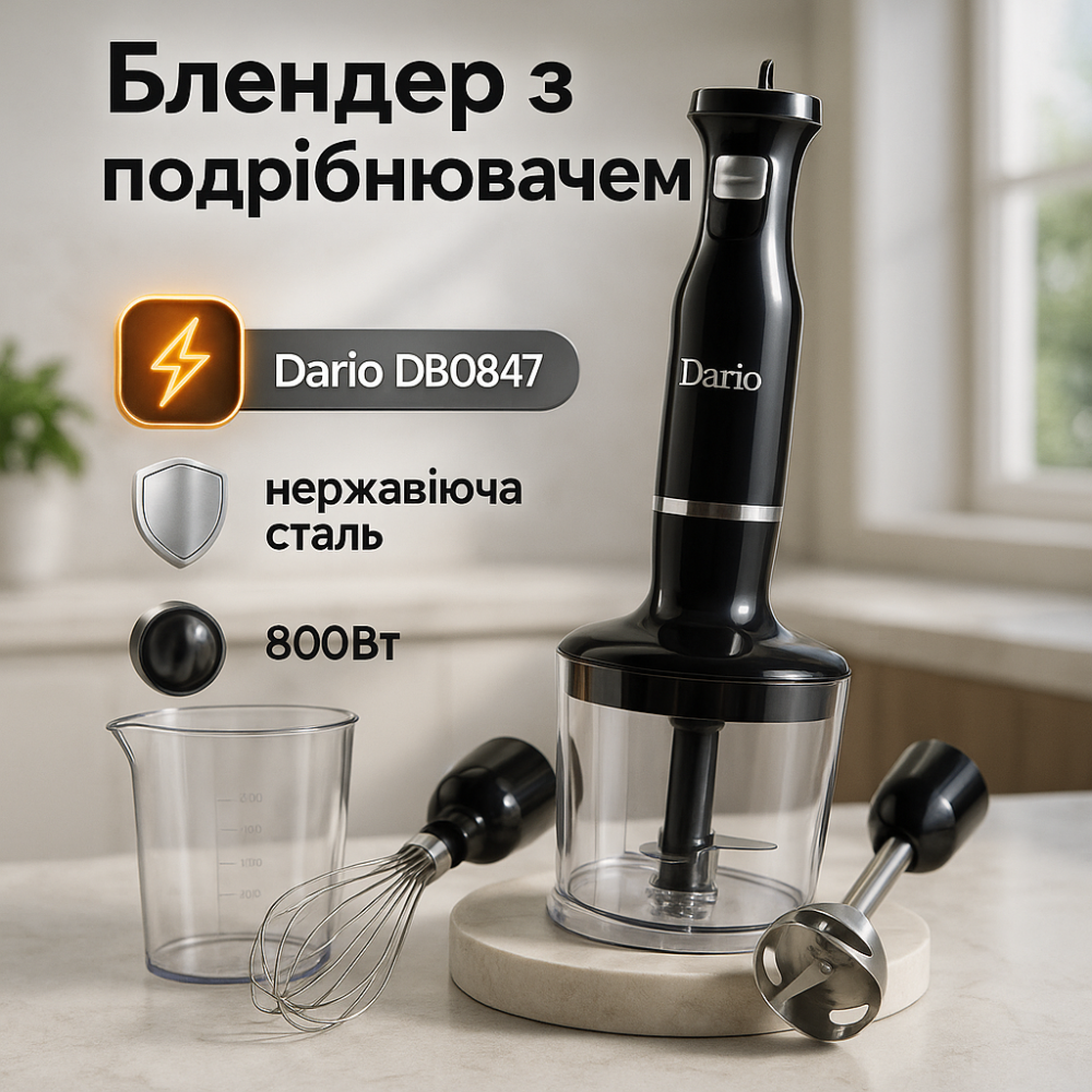 Маленький блендер Dario DB0847 800Вт, Ручной погружной блендер для овощей WR-88 Львов - изображение 14
