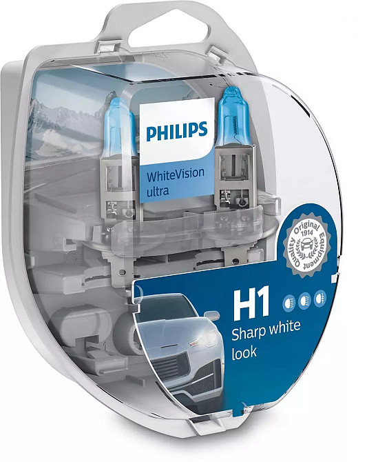 Комплект галогенових ламп PHILIPS H1 12258WVUSM WhiteVision Ultra +60% 3700 K 55 W 12 V P14,5s (2 шт.) Харків - фото 1
