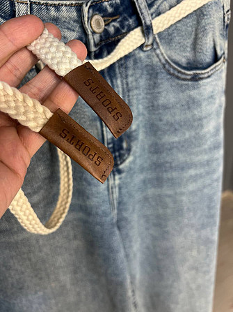 Джинси жіночі Dicesil 9153 palazzo jeans широкі стрейчеві завишена талія палаццо ремінь косичка блак Одеса - фото 7