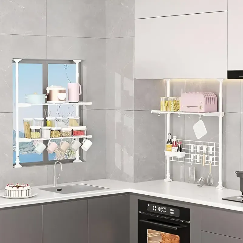 Кухонный органайзер над микроволновкой / телескопическая регулируемая полка 75х44х26см Коломыя - изображение 2