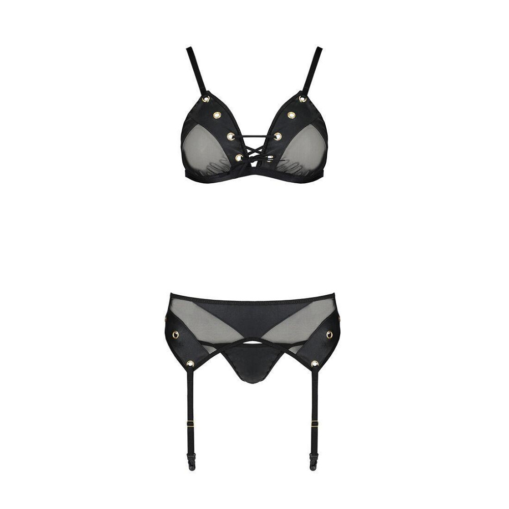 Комплект білизни Passion NESSY SET L/XL black, бюстгальтер, пояс для панчіх, стрінги Sex Aura Київ - фото 3