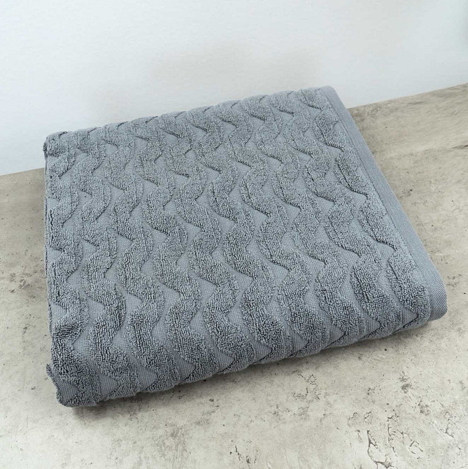 Комплект махрових рушників Жакардових Хвиля 2шт GM Textile 50х90см, 70х140см 500г/м2 (Сірий) Суми - фото 2