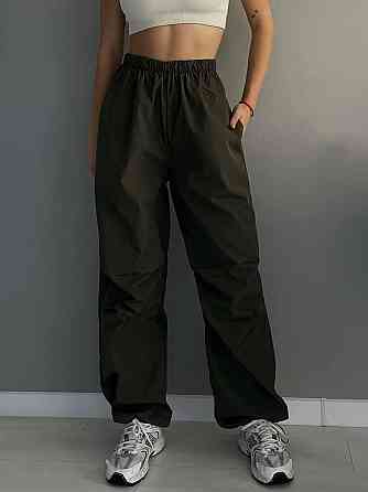 Женские повседневные оверсайз брюки из плащевки Хаки Одесса