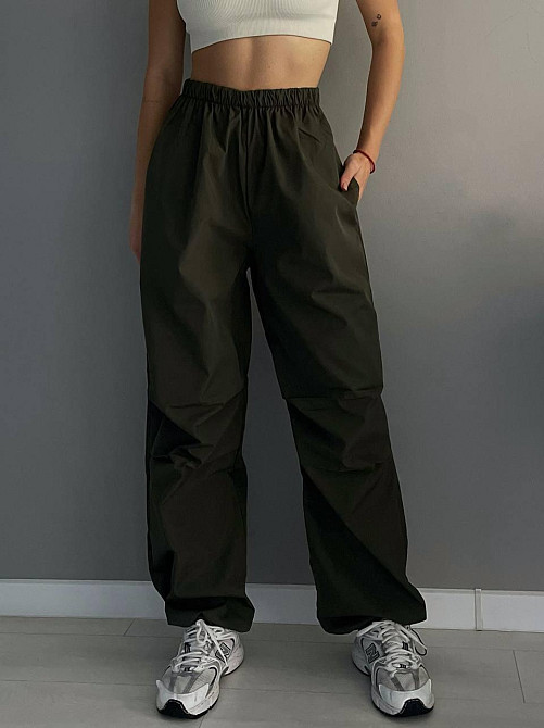 Женские повседневные оверсайз брюки из плащевки Хаки Одесса - изображение 2