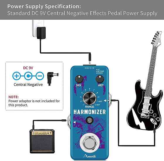 Гитарная педаль Rowin LEF-3807 Harmonizer Pitch Shifter для гитары и баса, Detune, ±2 октавы, True Bypass, 32-bit DSP Киев