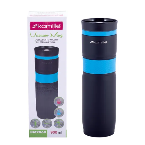 Термочашка 900мл з TPR вставкою нержавіюча сталь (мікс) KAMILLE 2068 Житомир - фото 5