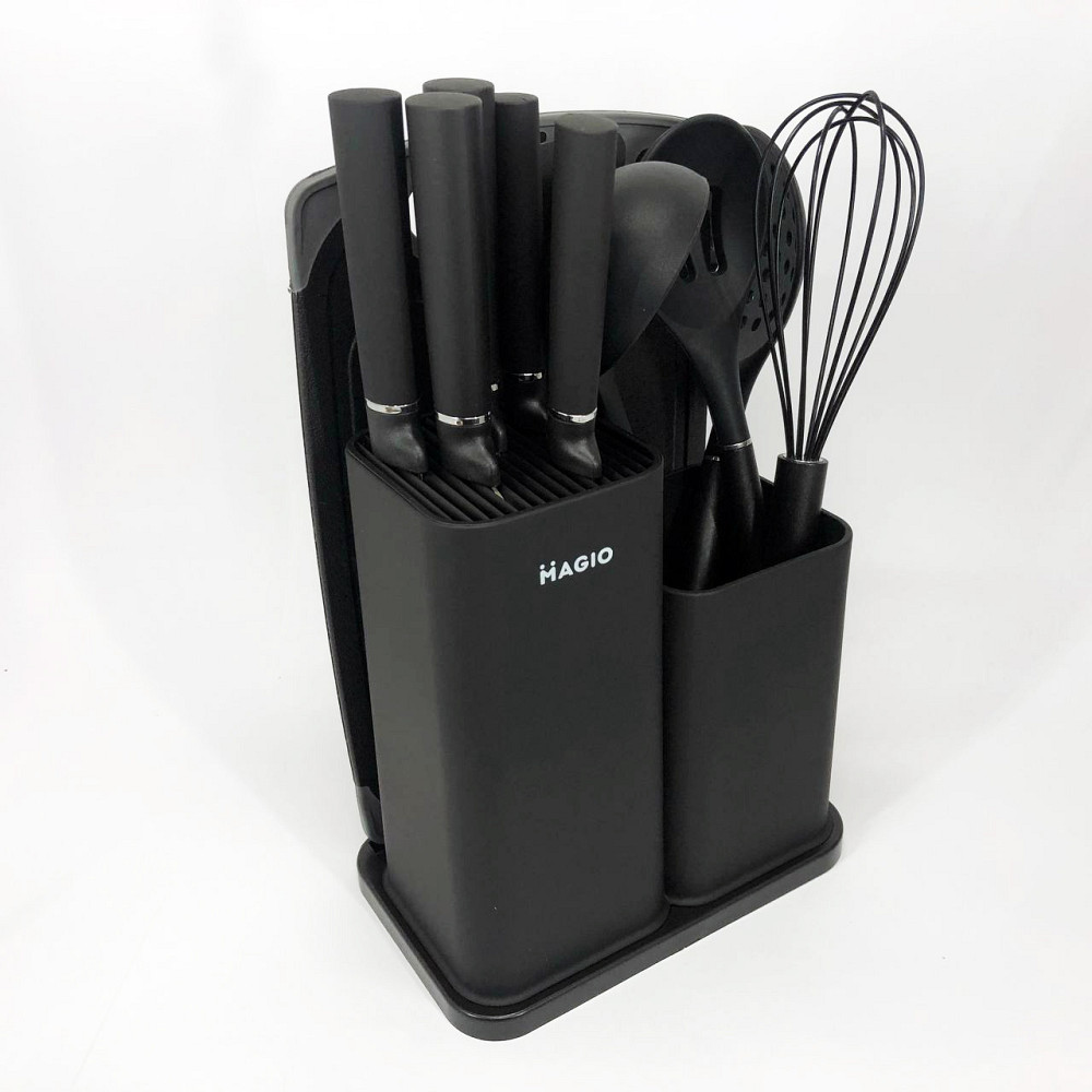 Набір кухонного начиння на підставці Magio MG-1097B, Силіконовий набір для кухні кухарського FV-55 Львів - фото 2