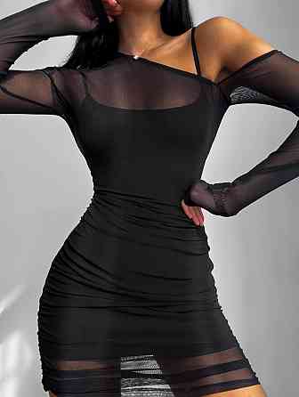 Женское привлекательное двойное платье мини трикотаж + сетка стрейч Одесса