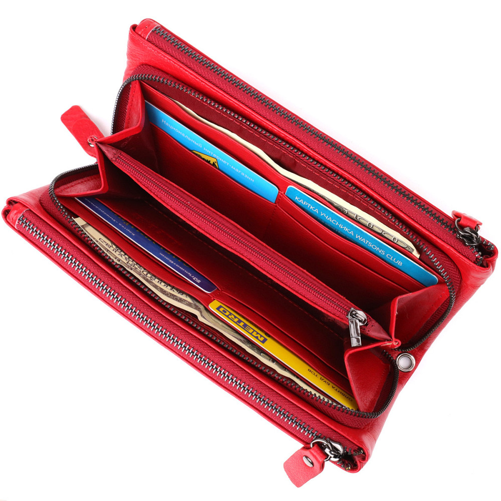 Шкіряний жіночий гаманець на три відділення ST Leather 23109 Червоний Київ - фото 7