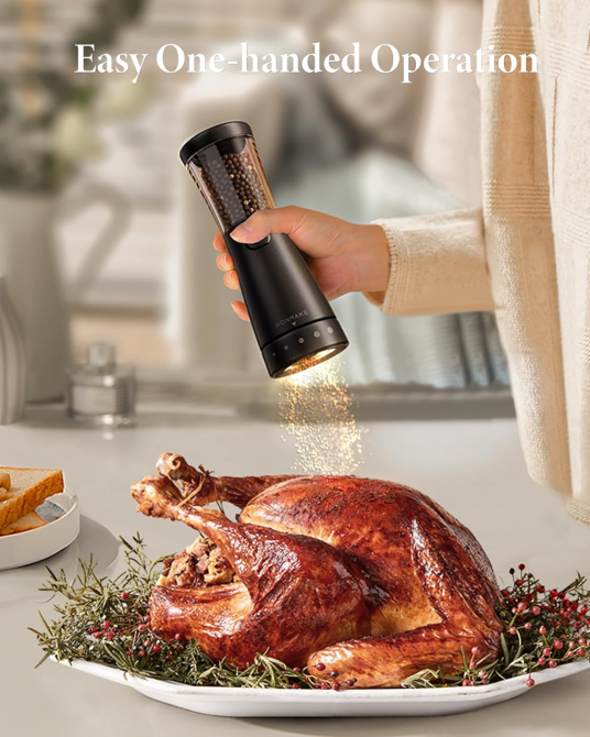 Набір електричних млинків для солі та перцю WONMAKE USB: акумуляторні, регульований помел, LED-підсвічування, 2 шт. (Black/White) Київ - фото 4