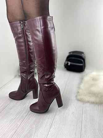 Nivelle Чоботи жіночі NIVELLE бордові шкіра натуральна висота 40см обхват 36-37см каблук 9.5см Коломыя