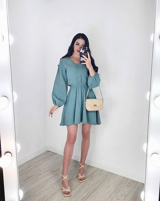 Женское легкое мини платье из натуральной ткани муслин Фисташковый, 48/52 Одесса - изображение 3