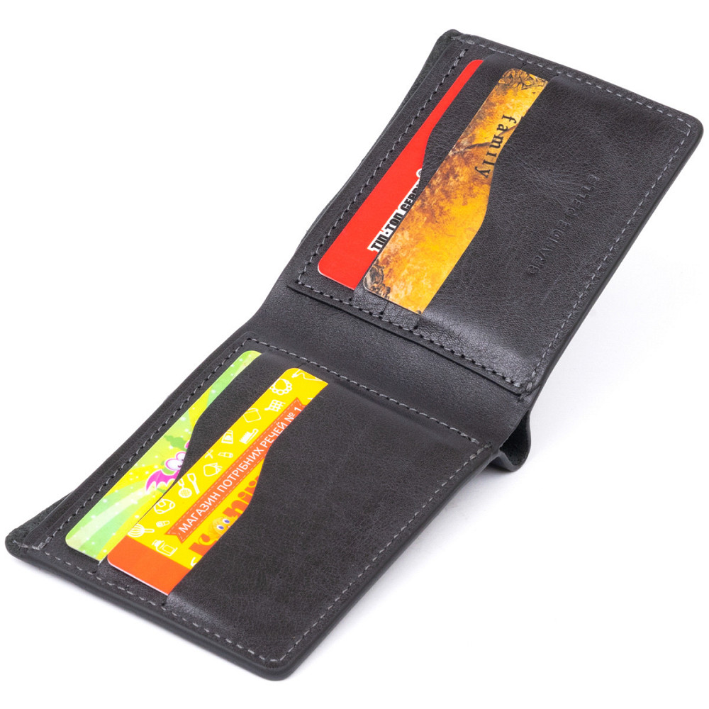 Горизонтальное портмоне в гладкой коже без застежки GRANDE PELLE 11311 Черное Киев - изображение 6