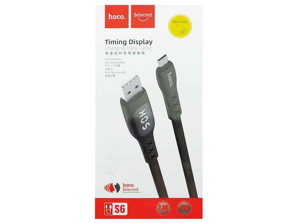 Кабель microUSB S6 Led дисплей 2.4 A плоский 1,2 м ТМ Hoco Київ - фото 1
