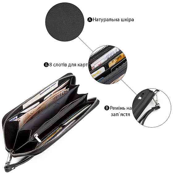 Мужской кошелек натуральная кожа Черный (ST Leather) Киев