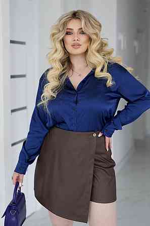 Шкіряна міні спідниця-шорти на запах "Ora" | Батал Шоколадний, 54-56 Київ