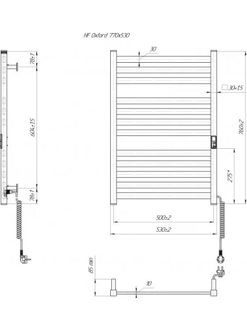Электрический полотенцесушитель HF Oxford  770х530 TR K черный мат Киев - изображение 6
