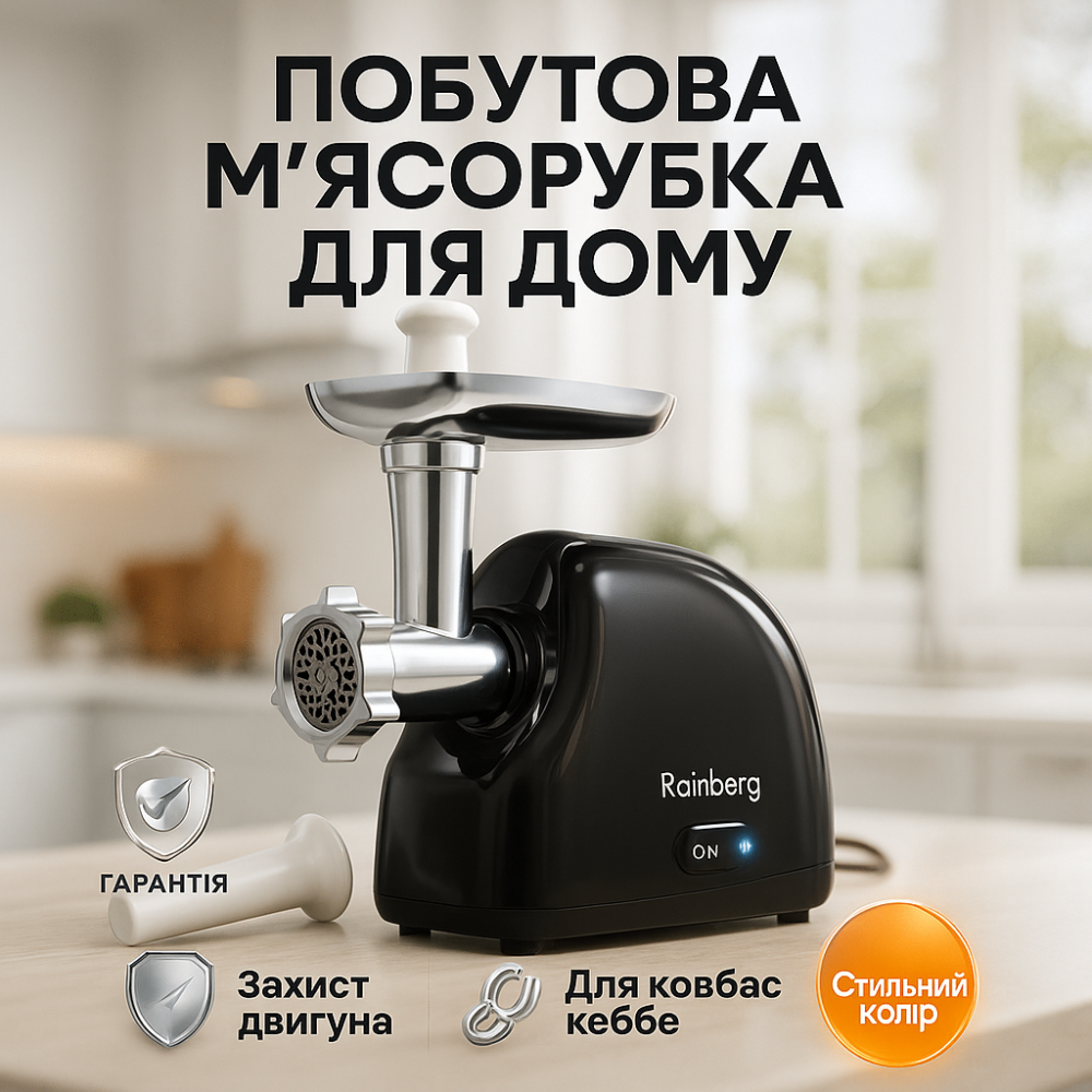 Мясорубка электрическая Rainberg RB-2319 с системой реверса насадка куббе 3000Вт Black MN-21 Львов - изображение 9