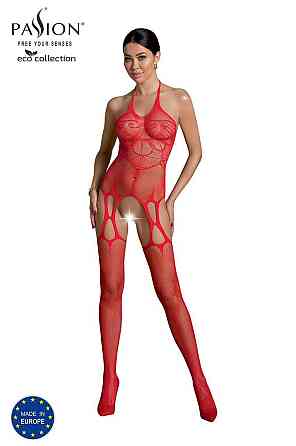 Бодистокинг Passion ECO BS002 red, с доступом, имитация подвязок, абстрактный рисунок Sex Aura Киев