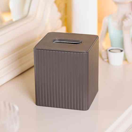 Серветниця з еко шкіри настільна 13х13х14.5 см органайзер для серветок Сірий HP-3-201G Коломия